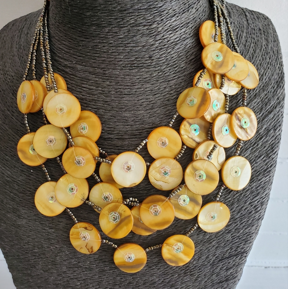 Multi Strand Mother of Pearl & Seed Bead Necklace